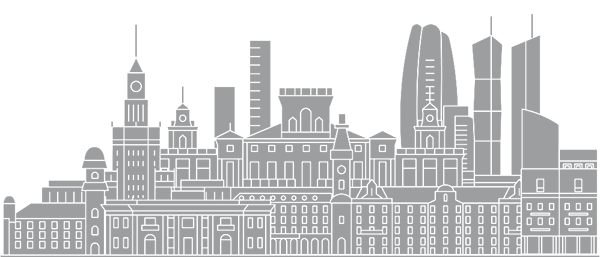 Skyline Warschau - Polen - grijs met transparante achtergrond - 600 x 257 pixels